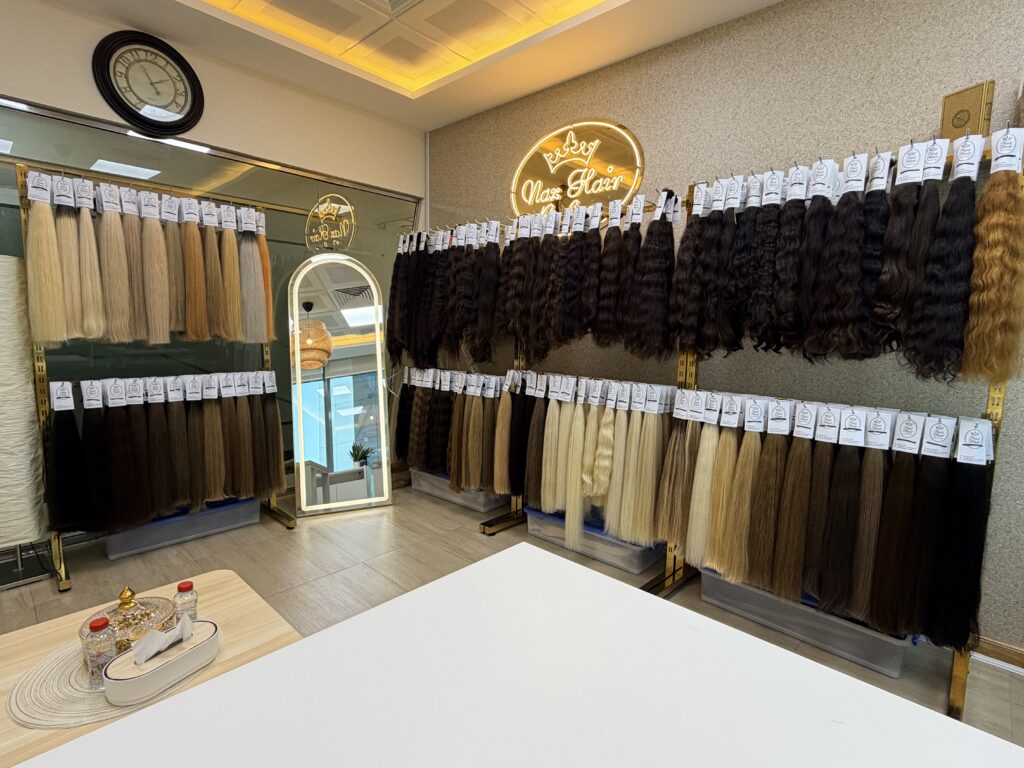 Luxury human hair extensions showroom in Dubai
